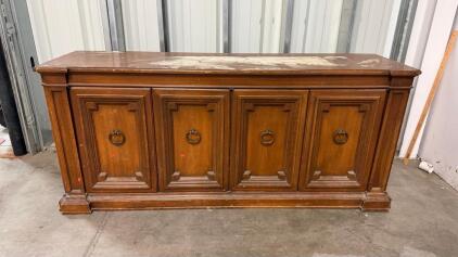 Large 4-Door Traditional Wooden Sideboard Buffet | Approx 84"x22"x34" | Interior Drawer, Damaged Base