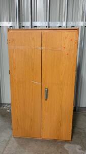 2-Door Oak Finish Laminate Closet Cabinet w/ Lock, 72"x36"x18"