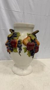 Sonoma Villa Ceramic Fruit Vase for Home Interiors, 14" Tall, Embossed Apples Grapes Pears, China