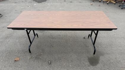 6-Foot Folding Banquet Table, Faux Wood Laminate Top, Black Steel Legs, 72"x30", Wishbone Frame