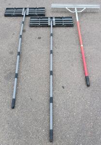 (2) 36" Leveling Lute Rakes & Aluminum Landscape Rake &ndash; Long Handles, Heavy Duty, Sports/Grading
