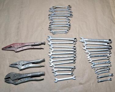 (3) Pairs Of Vice Grips & 30+ Assorted Box End Wrenches