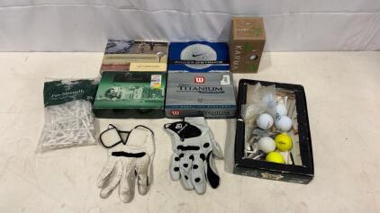Mixed Lot ~70 Golf Balls Nike, Wilson, Ryder Cup, Thommo, Pro-Strength Tees, Gloves, Accessories