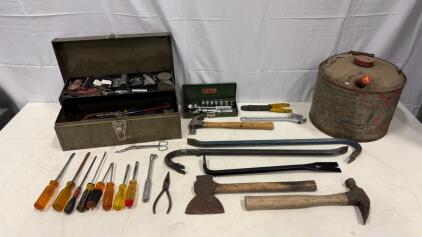 S-K Wayne Socket Set, Toolbox, Assorted Hand Tools, Vintage Atlas/Amoco 5 Gal Steel Jerry Can