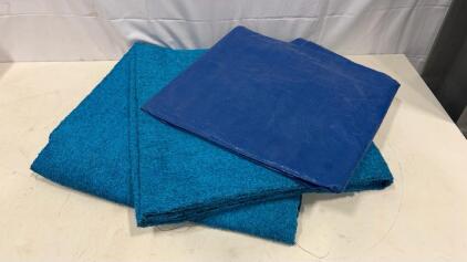 2 Blue Faux Grass & 1 Blue Poly Tarp, 6'x8' Standard Size, Grommets, Durable Construction