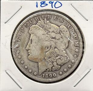 1890 Morgan Silver Dollar, Circulated, 90% Silver, Philadelphia (No Mint Mark)