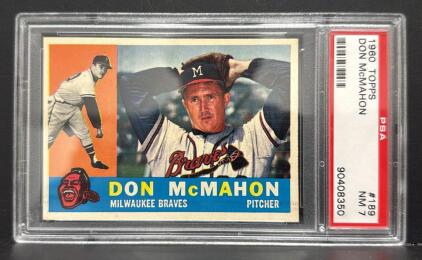 1960 Topps #189 Don McMahon Milwaukee Braves PSA 7 NM Graded Baseball Card 90408350