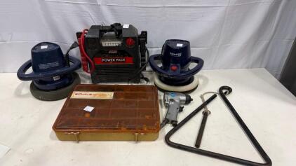 Mixed Garage Tool Lot - Waxmaster W109 Polishers x2, Super Start Power Pack, Central Pneumatic Impact