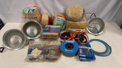 Pipe Freeze Protection Lot: Raychem Frostex, EasyHeat, Smith-Gates Cables, Fiberglass Insulation, Clamp Lamps