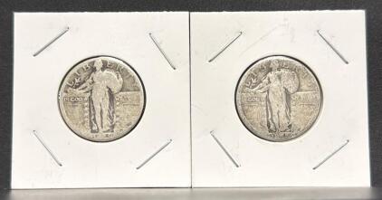 (2) Standing Liberty Quarters Lot, 90% Silver, 1916&ndash;1930 Type, US 25c, Heavily Circulated