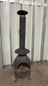 Cast Iron Outdoor Chiminea Patio Fireplace with Tall Flue & Ornate Legs, Approx. 50"x22", Black