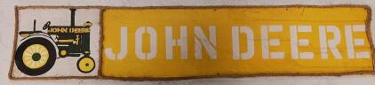 Hand-Painted John Deere Tractor Wooden Wall Sign, Rope Border, 36" Farmhouse Decor