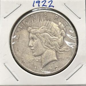 1922 Peace Dollar Silver Coin, Philadelphia, 90% Silver, 26.73g, Circulated, Liberty & Eagle
