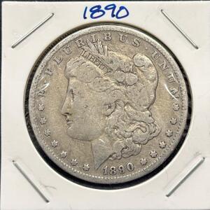 1890-O Morgan Silver Dollar, New Orleans Mint, 90% Silver, Circulated, US Coin