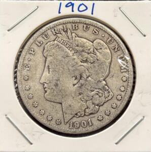 1901-O Morgan Silver Dollar, New Orleans Mint, 90% Silver, Circulated, 38.1 mm Diameter, 26.73 g