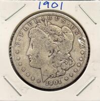 1901-O Morgan Silver Dollar, New Orleans Mint, 90% Silver, Circulated, 38.1 mm Diameter, 26.73 g