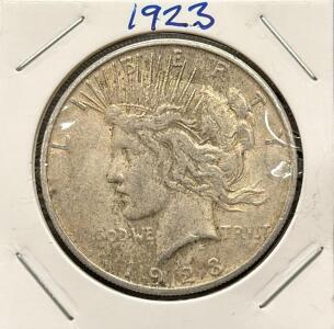 1923 Peace Silver Dollar, 90% Silver, Circulated, Liberty & Eagle Design, US Coin