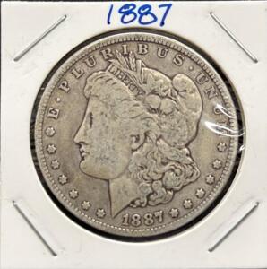 1887 Morgan Silver Dollar, Philadelphia Mint, 90% Silver, Circulated, Liberty Head Design