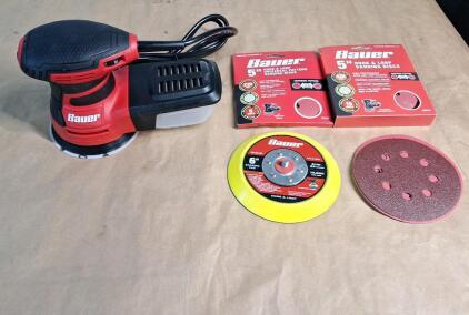(1) Bauer 5" Variable Speed Palm Sander W/ Sanding Disks & 6" Backing Pad