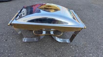 Rectangular Stainless Steel Chafing Dish with Gold Accents, 8 Qt, Buffet Banquet Food Warmer