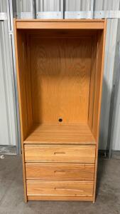 3-Drawer Medium Oak TV Armoire Cabinet, Adjustable Shelf Tracks & Cable Management, 36"x22"x60"