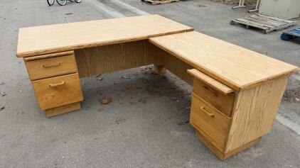 L-Shaped Office Desk, Light Oak Finish, 4 Drawers, 72"x36" Main, 60"x24" Return, Laminate Surface