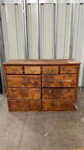 9-Drawer Wooden Dresser, Medium Brown Finish, Brass-Tone Hardware, 60" Wide, Classic Design