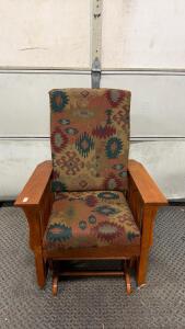 Mission Style Oak Glider Rocker Chair, Tapestry Fabric, Arts & Crafts, Southwest Pattern