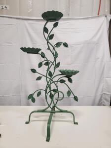Wrought Iron Decorative 3-Tier Green Plant Stand &ndash; Ornate Floral Metal, 34&rdquo; Tall, Indoor/Outdoor