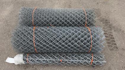 Three Galvanized Chain Link Fence Rolls &ndash; 4ft tall, 2" Mesh, Tension Bars Included