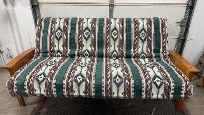 Full-Size Wooden Mission Frame Futon Sofa with Southwestern Pattern Cover, Includes Mattress