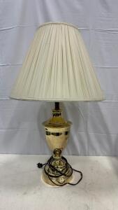 Brass Urn Table Lamp with Cream Pleated Empire Shade, 28&rdquo; Height, Rotary Switch, Bulb Included