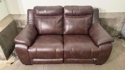 Power Reclining Loveseat, Dark Brown Faux Leather, 62"x38"x40", Power Button Control