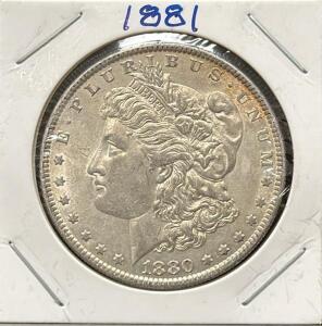 1880 Morgan Silver Dollar 90% Silver, Circulated, Liberty Head, Eagle Reverse
