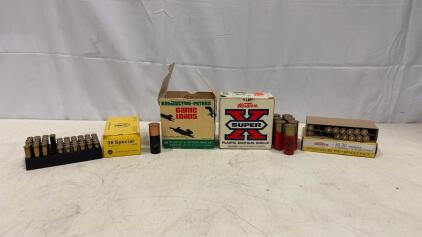 Mixed Vintage Ammo Lot: .38 Special 158gr Lead, .30-30 Win 170gr SP, 12 Gauge Shotgun Shells