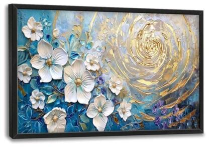 (1) Large Framed Canvas Wall Art Print, Abstract Floral Print, 29"T "X 59"L<br/>