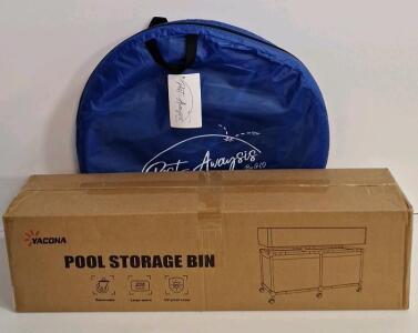 (1) Yacona - 235-Gallon Rolling Mesh Poolside Storage Bin, Blue & (1) Pest-Awaysis - Floating Pool Pest Net