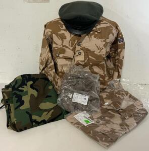 Military Clothing Including (2) Tops, (2) Pairs Of Pants, Thermal Top & Hat