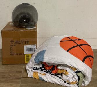 Boys Basketball Comforter and Matching Pillowcases and Glass Ceiling Light For Bedroom