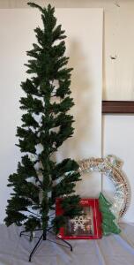 Prepare For The Holidays! 7.5&rsquo; Pre-Lit Artificial Christmas Tree, Large Light Up Christmas Wreath & Lighted Snowflake