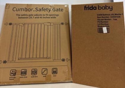 Cumbor Safety Gate Gray 29.7-46" Adjustable, Frida Baby 4-in-1 Grow-With-Me Bath Tub 0-24M
