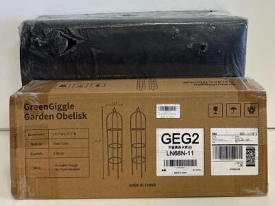 GreenGiggle GEG2 Garden Obelisk, 72.7"x15.1", Steel, 2-Pack, Portable, Black, LN68N-11 And Black And Tan 5x8 Outdoor Rug