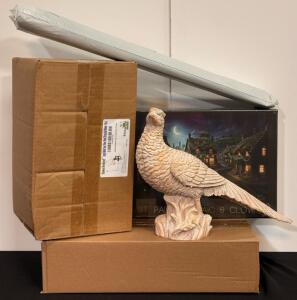 Large Beige Resin Pheasant Statue, 16" Decor Figure with Lifelike Detail for Home or Garden, DIY Crystal Art, 1000 Piece Puzzle, 2 Tier Fruit Basket and Yarn Ball Winder