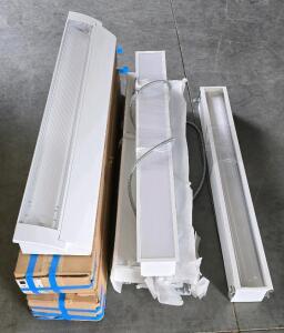 (3) 4ft Recessed Light Fixtures With Wiring Hardware, (1) Base Recessed Light Fixture, (3) Wall Mount LED Light Fixtures