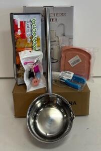Rotary Cheese Grater Set, Stainless Steel Ladle, Vacuum Jar Sealer, Peeler, Silicone Bread Container
