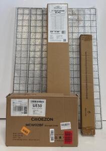 Wire Gridwall Panel Set, 3 Panels 24"x48", Wall Mount, Hooks, Basket, CHOEZON, Storage Crate, Blind
