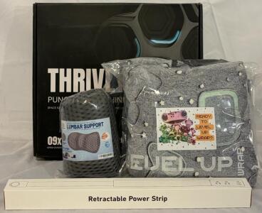 Thrivly Bluetooth Boxing Machine, Glow In The Dark Gaming Chair Blanket, Lumbar Support Pillow & Retractable Power Strip
