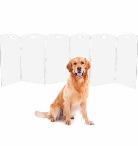 Feoyoho Clear Acrylic Pet Gate, 32" Height, 6 Panels, Foldable Freestanding Indoor Barrier, 35 lb