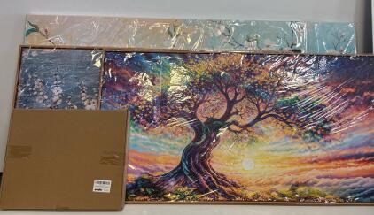 Set of 3 Framed Canvas Wall Art Prints, Floral & Tree Landscape, Largest 36"x16", Modern Decor