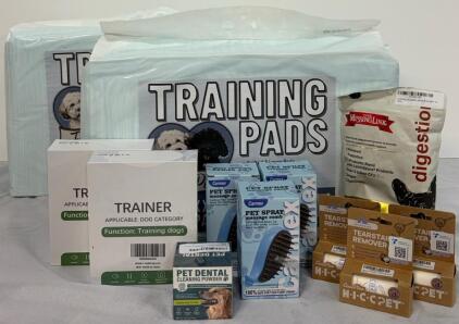 (2) 40 Packs XXXL Puppy Training Pads, (2) Dog Training Collars, Pet Spray Combs, Tearstain Remover & More